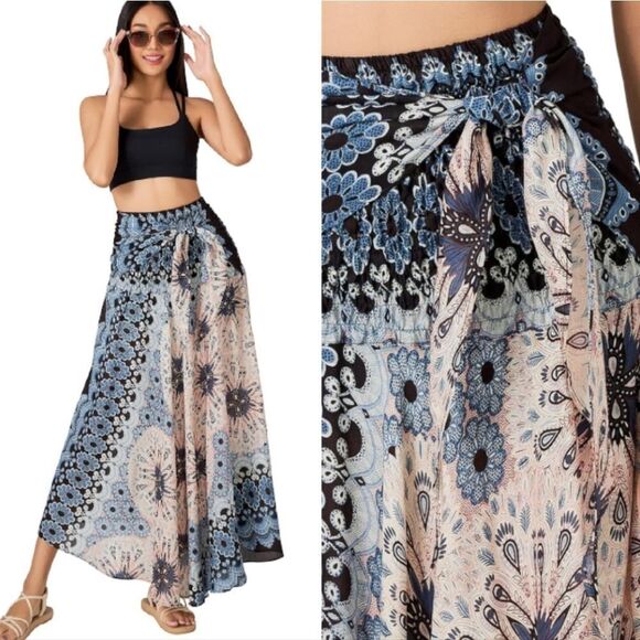 Joob Joob Blue Floral Boho Chic Multi Way Asymmetrical Maxi Skirt Size L / XL - Picture 8 of 15
